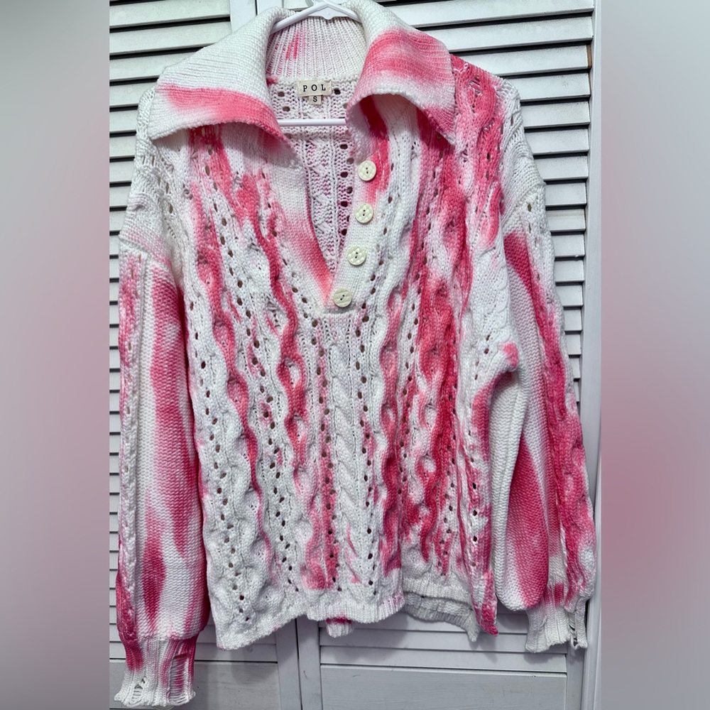 NWOT POL White & Pink Cable-Knit Sweater Size Small
